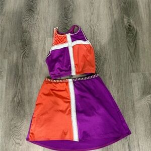 The Lineup Groovy Top & Skirt. Vibrant Orange and Purple Kids Dance Costume